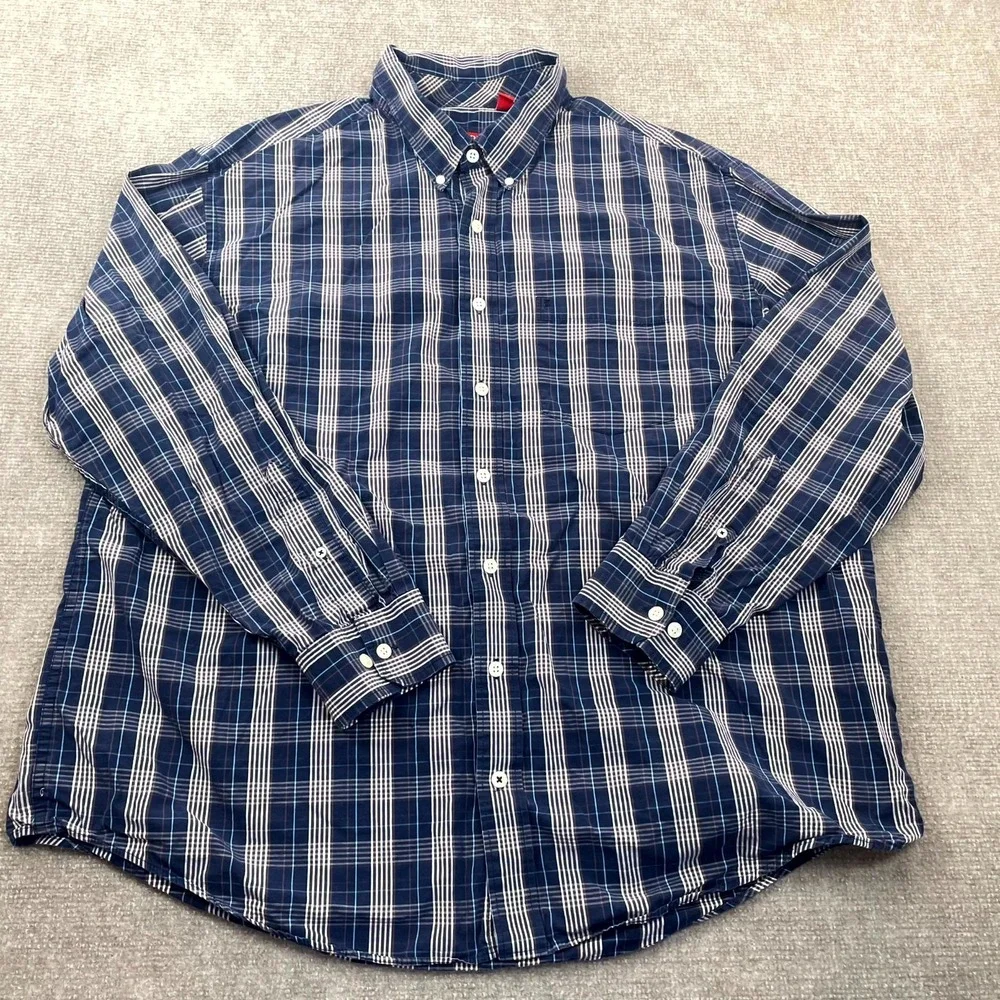 Izod Shirt Mens 2XL Multicolor‎ Plaid Cotton Shirttail Hem Pleated Button Down